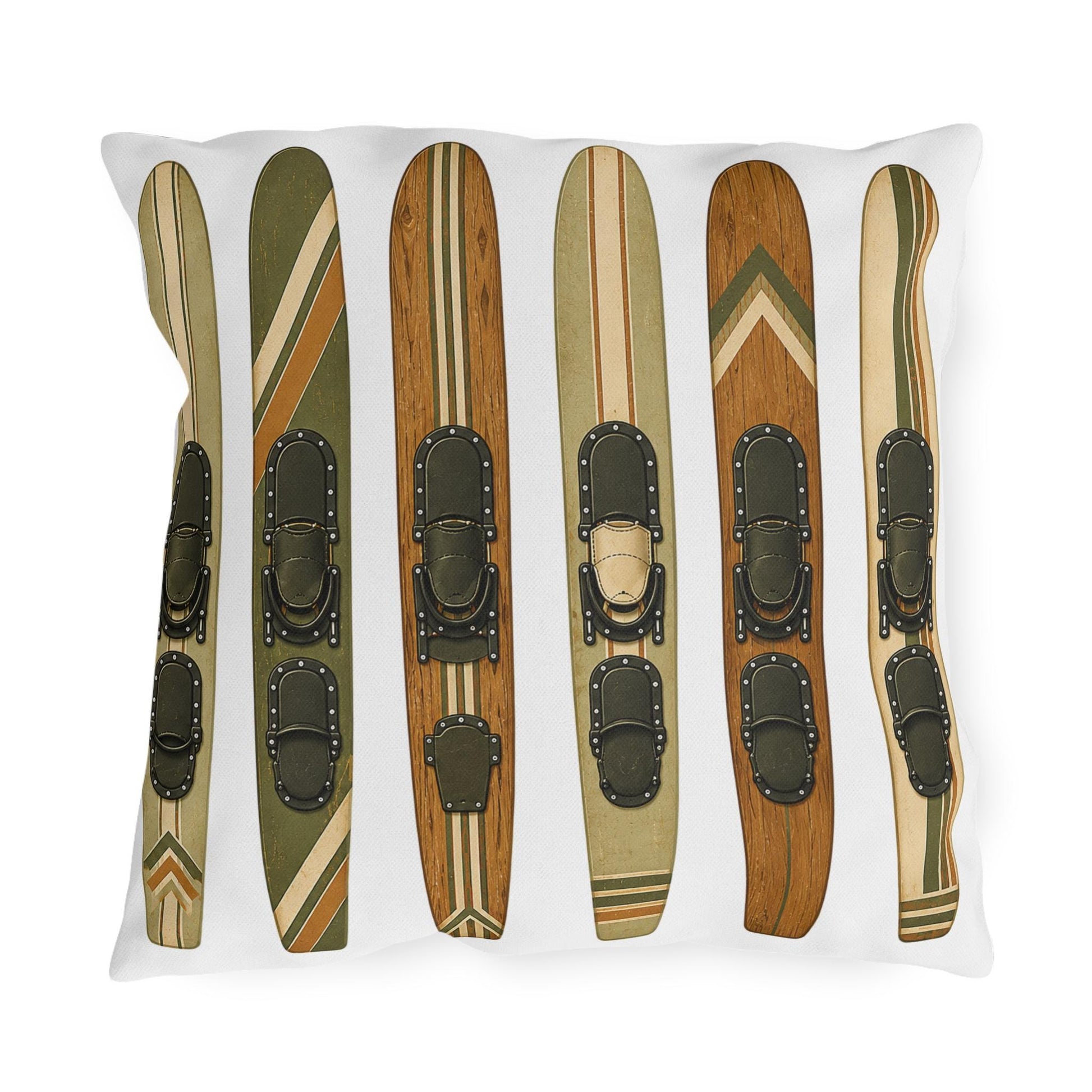 Muted Wood Vintage Water Ski Design Outdoor Pillows | Lake Throw Pillow Decor