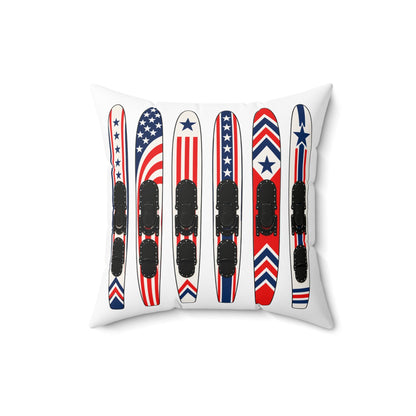 Vintage USA Water Ski Patriotic Pillow | Retro Americana Lake House Throw