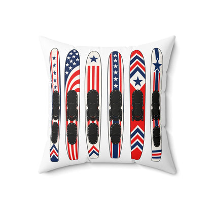 Vintage USA Water Ski Patriotic Pillow | Retro Americana Lake House Throw