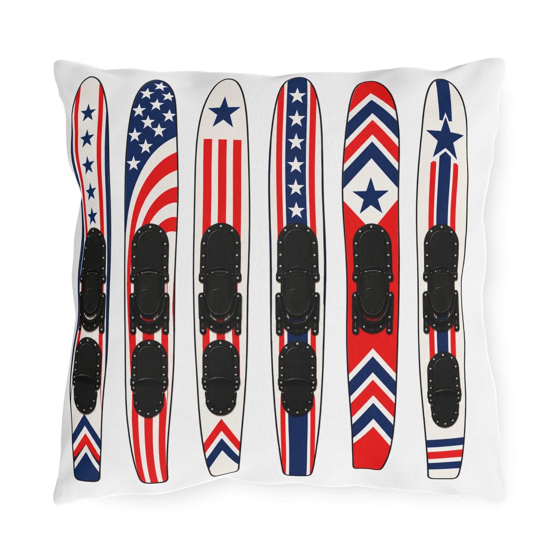 Vintage USA Water Ski Patriotic Pillow | Retro Americana Lake House Decor