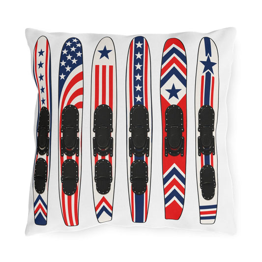 Vintage USA Water Ski Patriotic Pillow | Retro Americana Lake House Decor