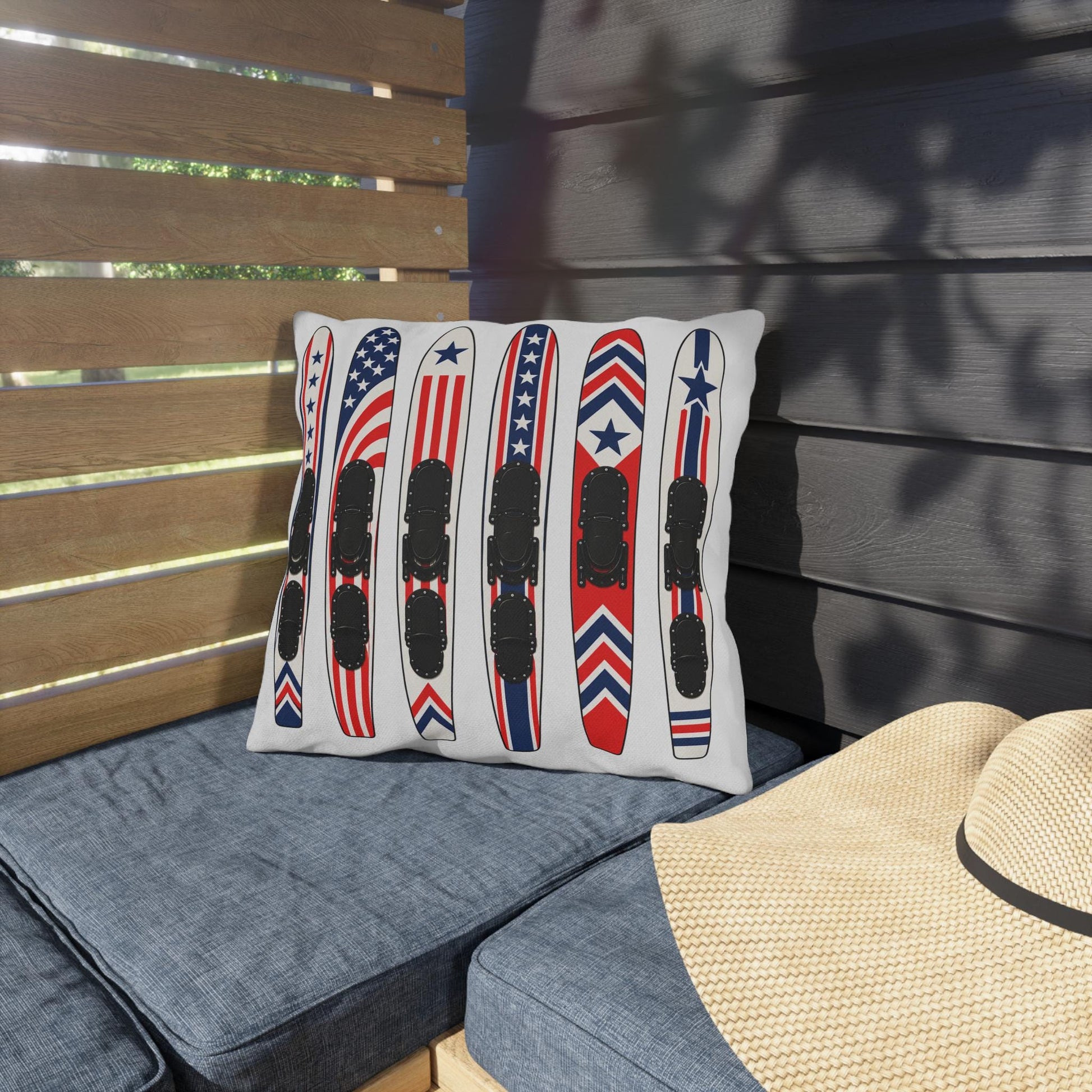 Vintage USA Water Ski Patriotic Pillow | Retro Americana Lake House Decor