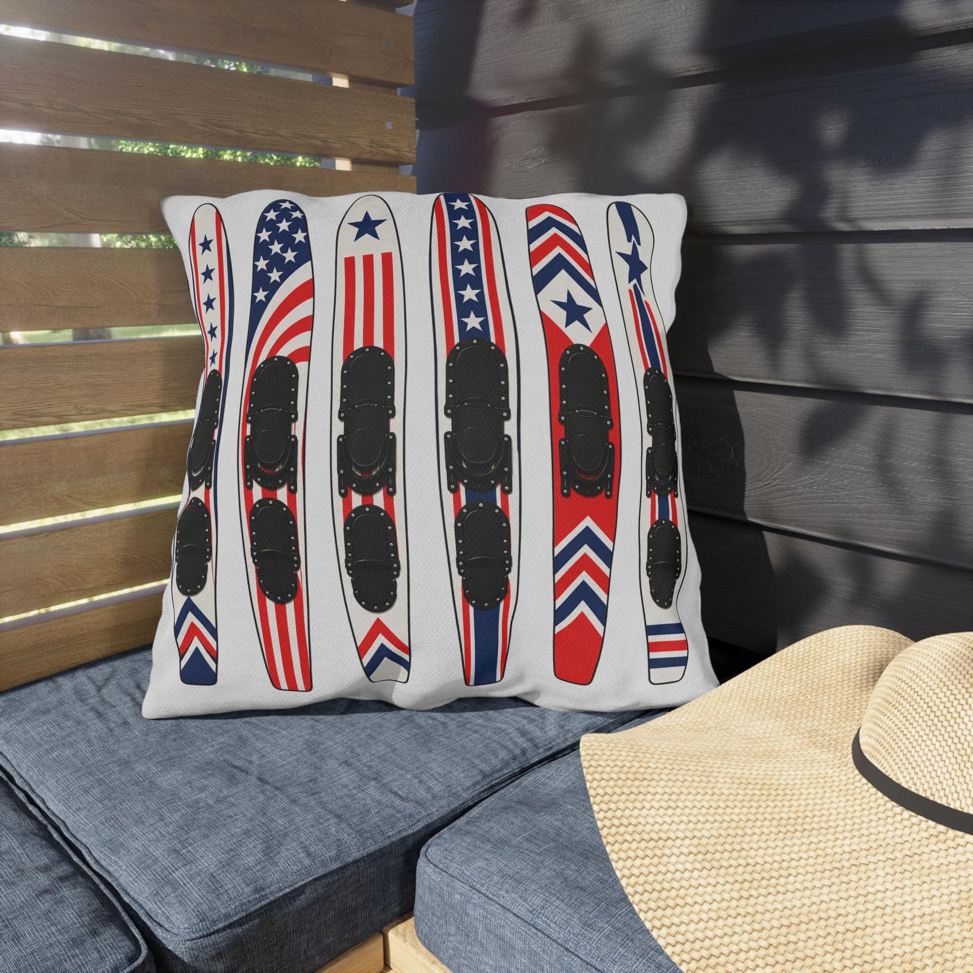 Vintage USA Water Ski Patriotic Pillow | Retro Americana Lake House Decor