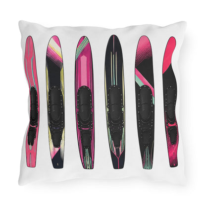 Ladies Water Slalom Skis Pillow Outdoor Throw, Water-Resistant, Made in USA