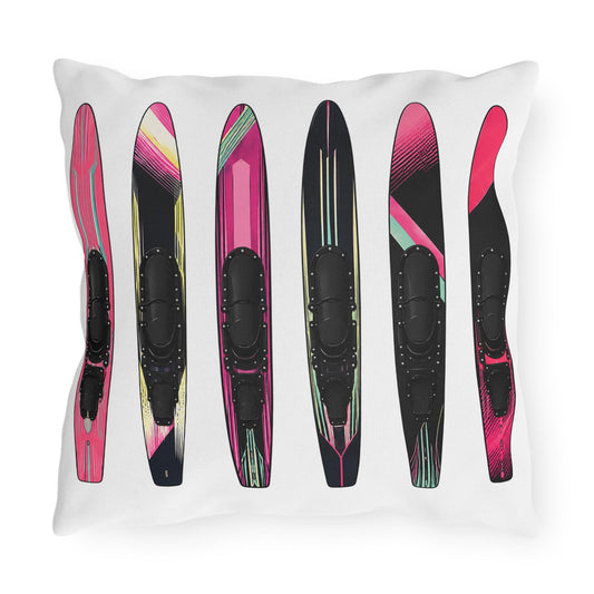 Ladies Water Slalom Skis Pillow Outdoor Throw, Water-Resistant, Made in USA