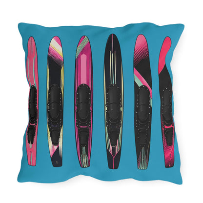 Turquoise Ladies Water Slalom Skis Pillow Outdoor Throw, Water-Resistant, Made in USA
