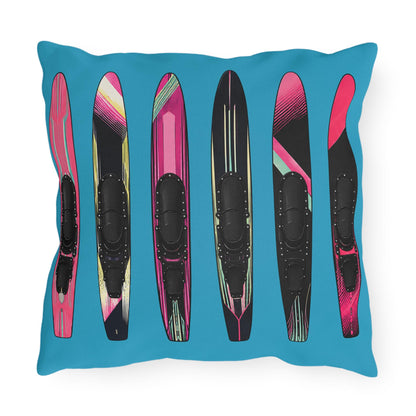 Turquoise Ladies Water Slalom Skis Pillow Outdoor Throw, Water-Resistant, Made in USA