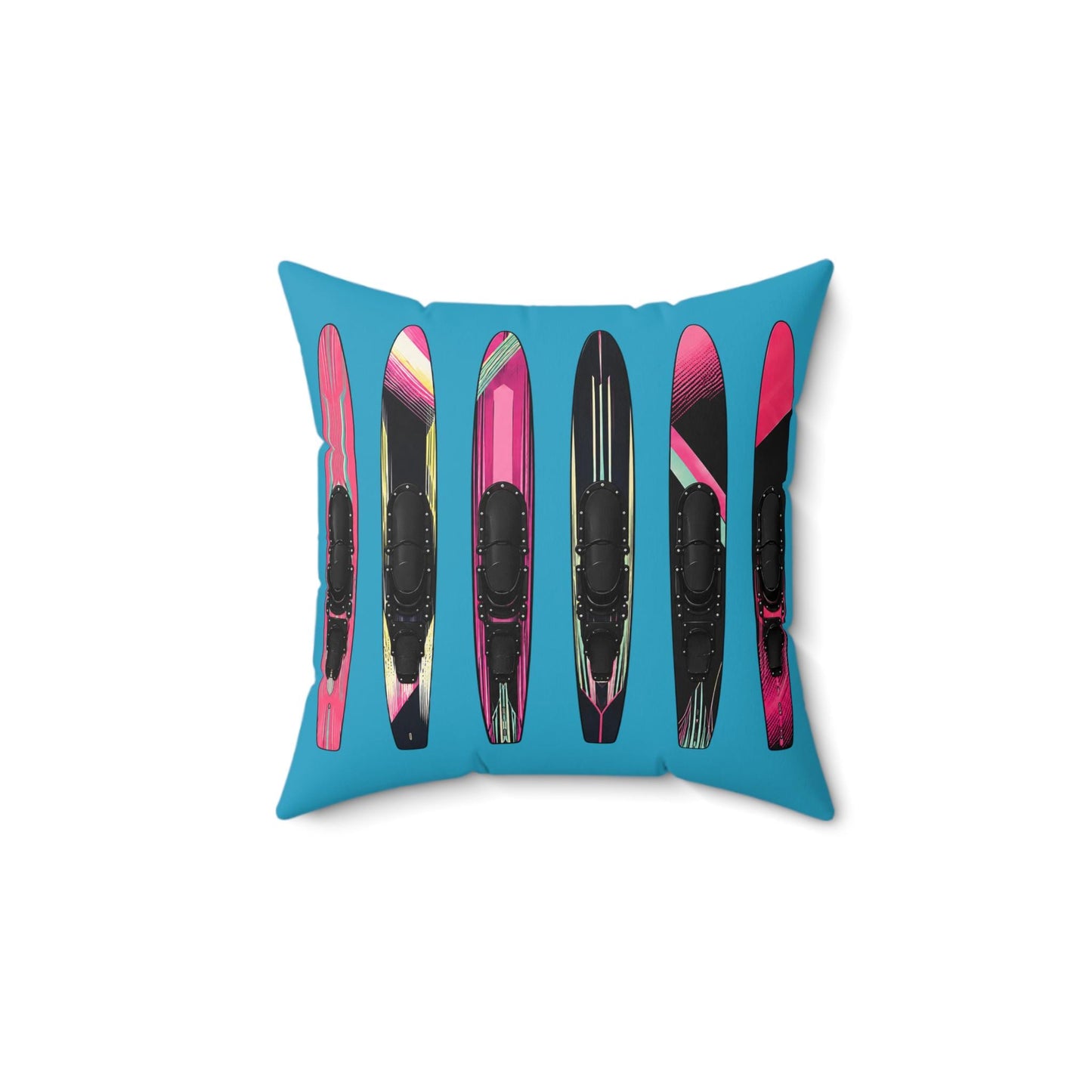 Turquoise Water Ski Slalom Design Spun Polyester Square Pillow | Lake Skiing Throw Pillow