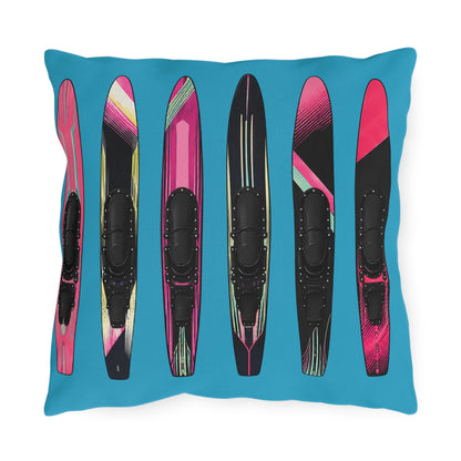 Turquoise Ladies Water Slalom Skis Pillow Outdoor Throw, Water-Resistant, Made in USA