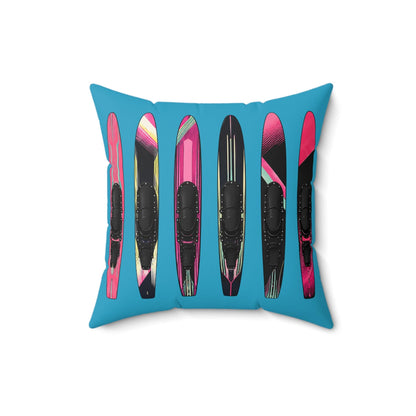 Turquoise Water Ski Slalom Design Spun Polyester Square Pillow | Lake Skiing Throw Pillow