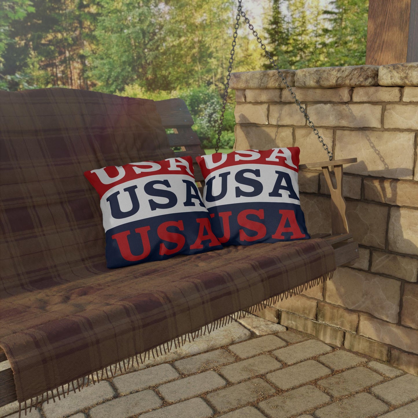 USA Patriotic Throw Pillow | Outdoor Pillows, Red White Blue Americana Accent