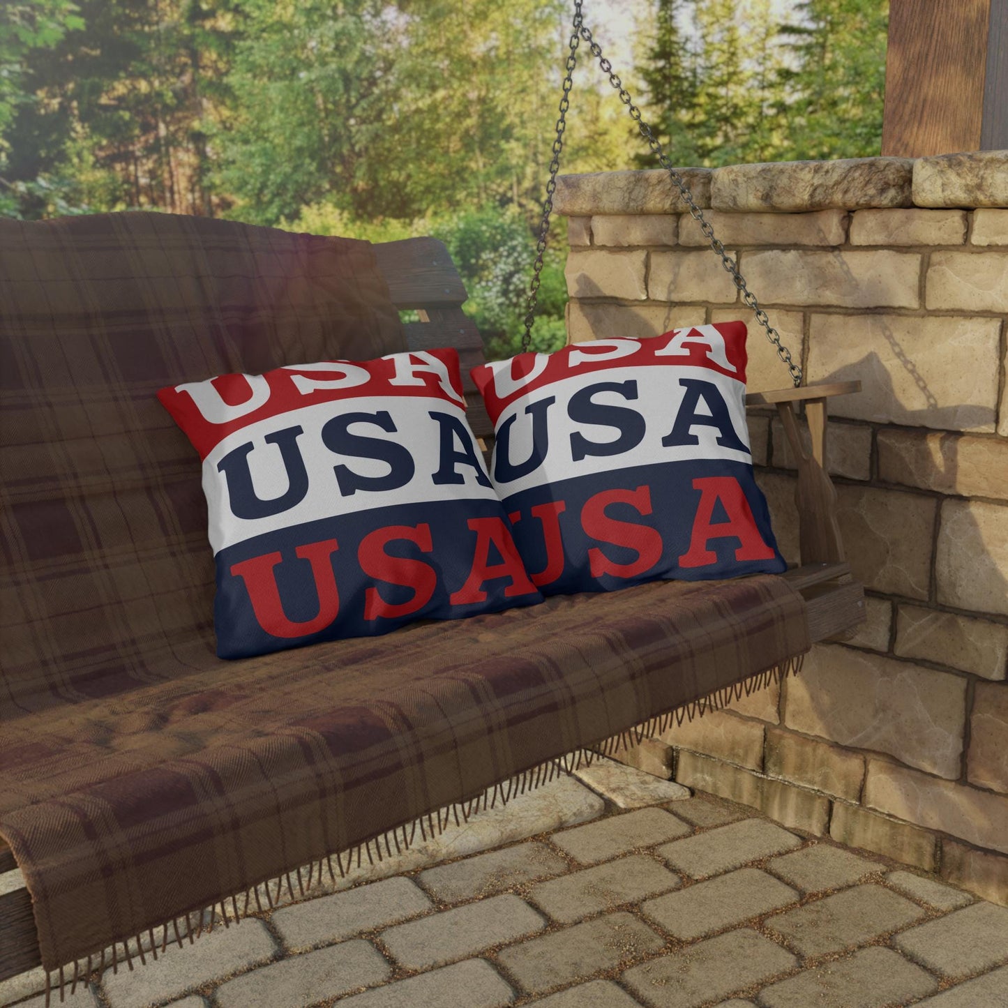 USA Patriotic Throw Pillow | Outdoor Pillows, Red White Blue Americana Accent