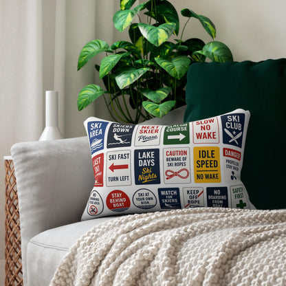 Safety Lake Sign Lumbar Pillow 14x20, Lake House Cabin Throw Pillow