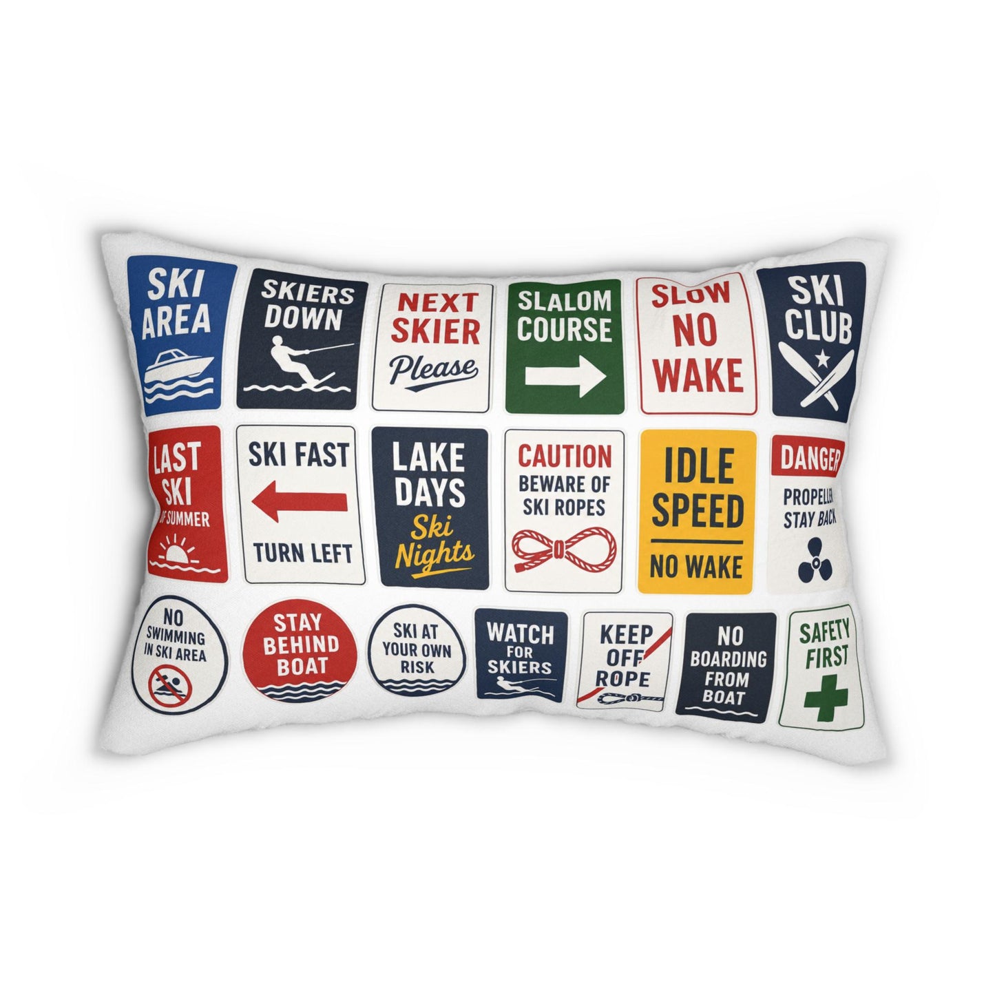 Safety Lake Sign Lumbar Pillow 14x20, Lake House Cabin Throw Pillow
