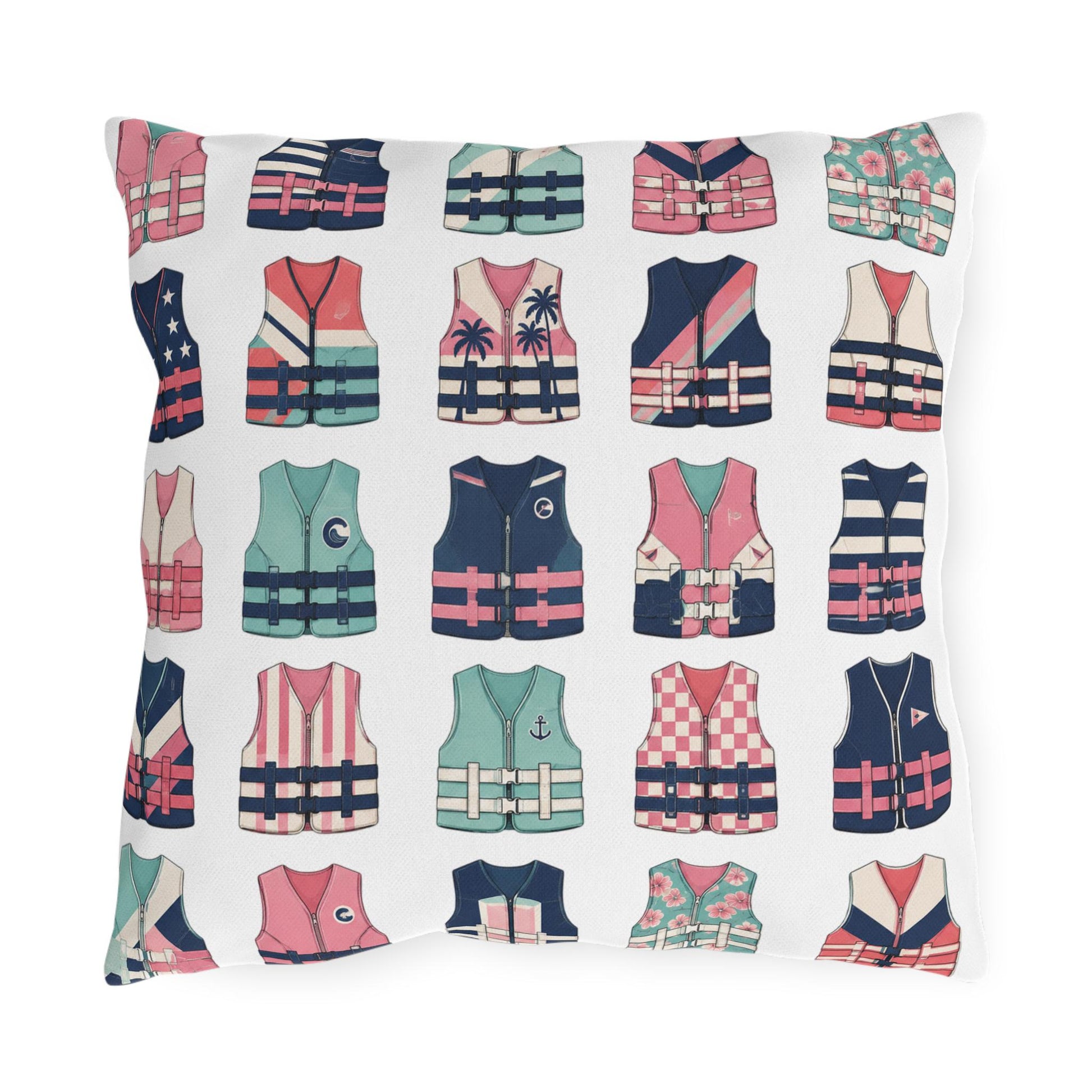 Ladies Ski Vest Lake Throw Pillow, Outdoor Pillows | Cabin Lake House Decor