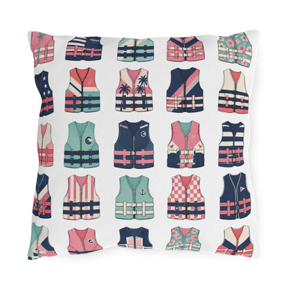 Ladies Ski Vest Lake Throw Pillow, Outdoor Pillows | Cabin Lake House Decor