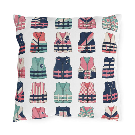 Ladies Ski Vest Lake Throw Pillow, Outdoor Pillows | Cabin Lake House Decor
