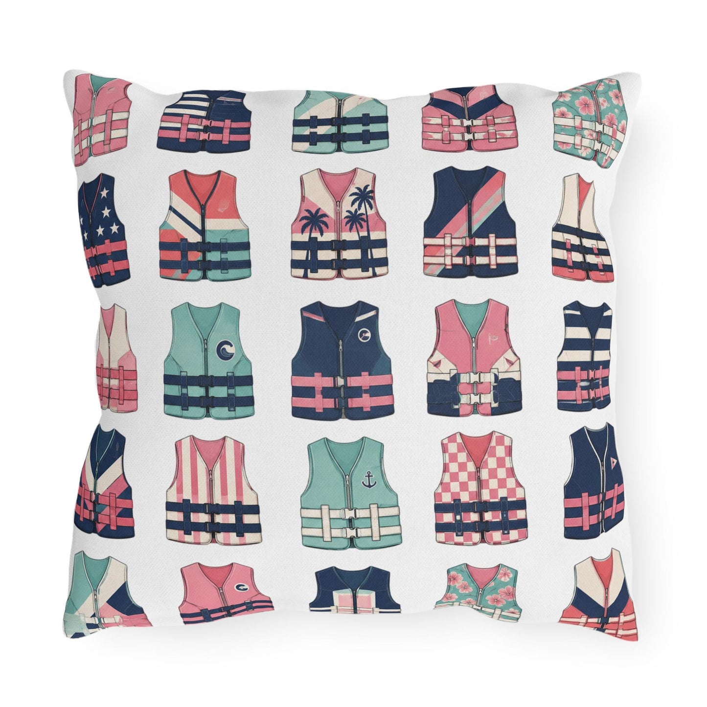 Ladies Ski Vest Lake Throw Pillow, Outdoor Pillows | Cabin Lake House Decor