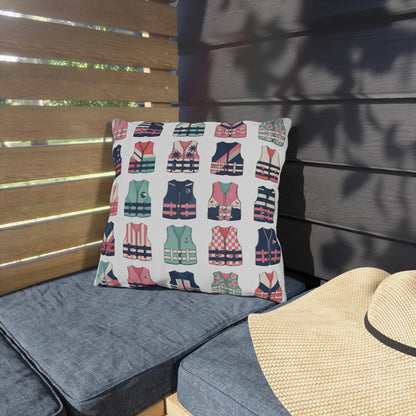 Ladies Ski Vest Lake Throw Pillow, Outdoor Pillows | Cabin Lake House Decor