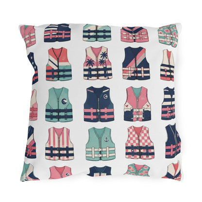 Ladies Ski Vest Lake Throw Pillow, Outdoor Pillows | Cabin Lake House Decor