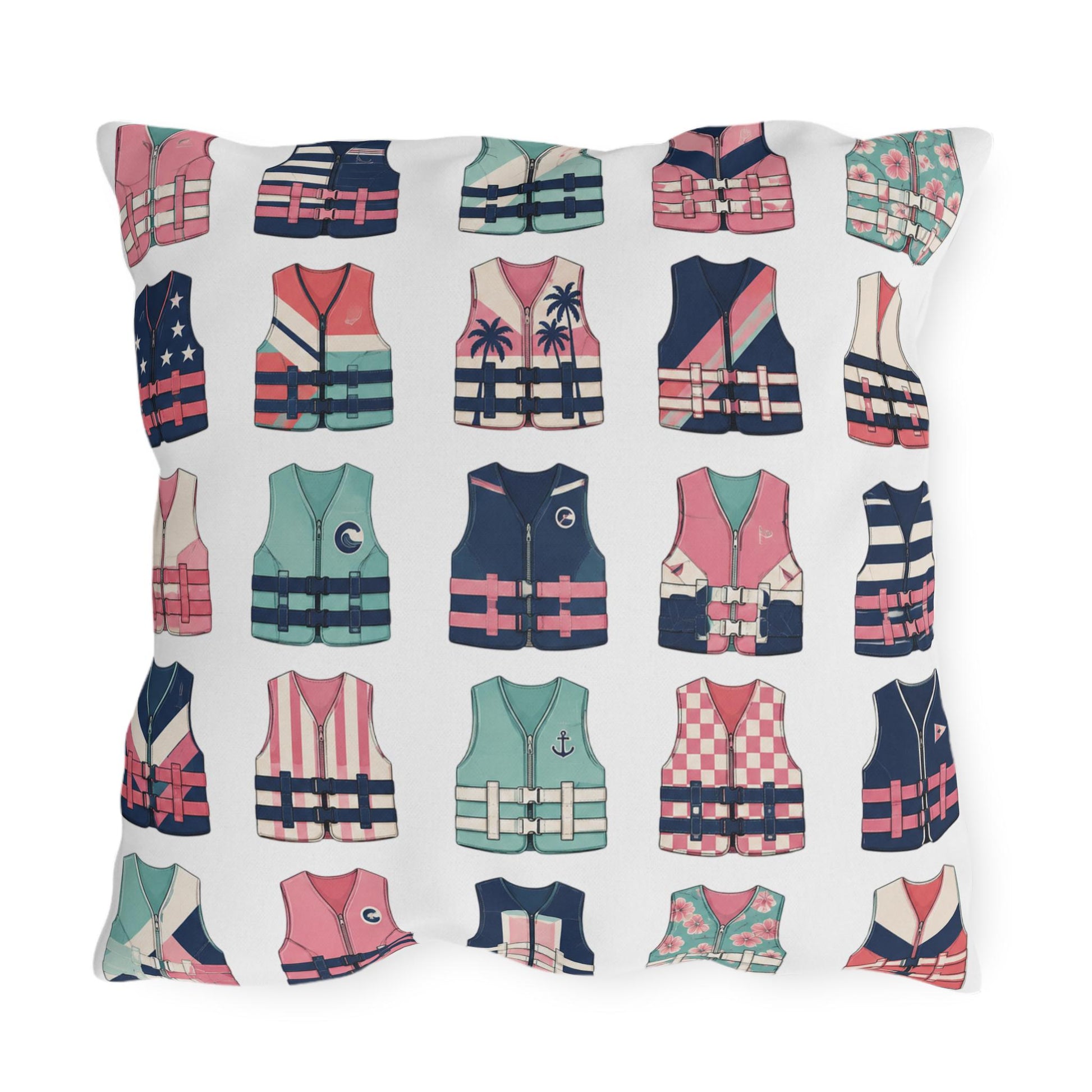 Ladies Ski Vest Lake Throw Pillow, Outdoor Pillows | Cabin Lake House Decor