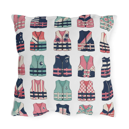 Ladies Ski Vest Lake Throw Pillow, Outdoor Pillows | Cabin Lake House Decor