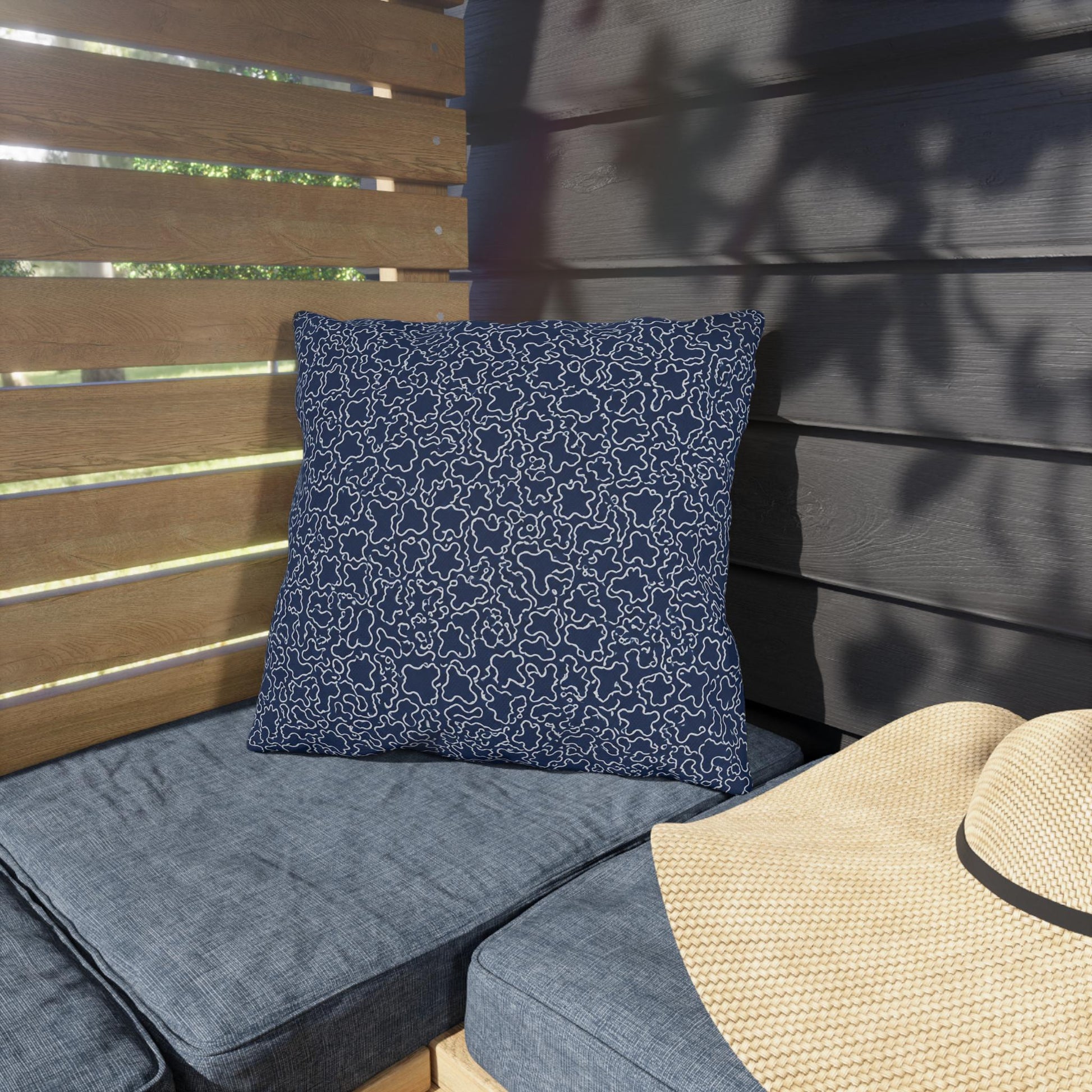 Navy Blue Trellis Throw Pillow Outdoor Pillows | Preppy Coastal Accent, Designer Sofa Cushion