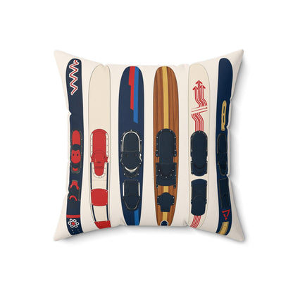 Retro Water Skis Pattern Pillow | Square Spun Polyester Pillow