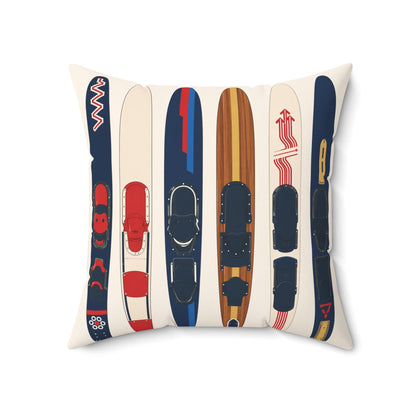 Retro Water Skis Pattern Pillow | Square Spun Polyester Pillow