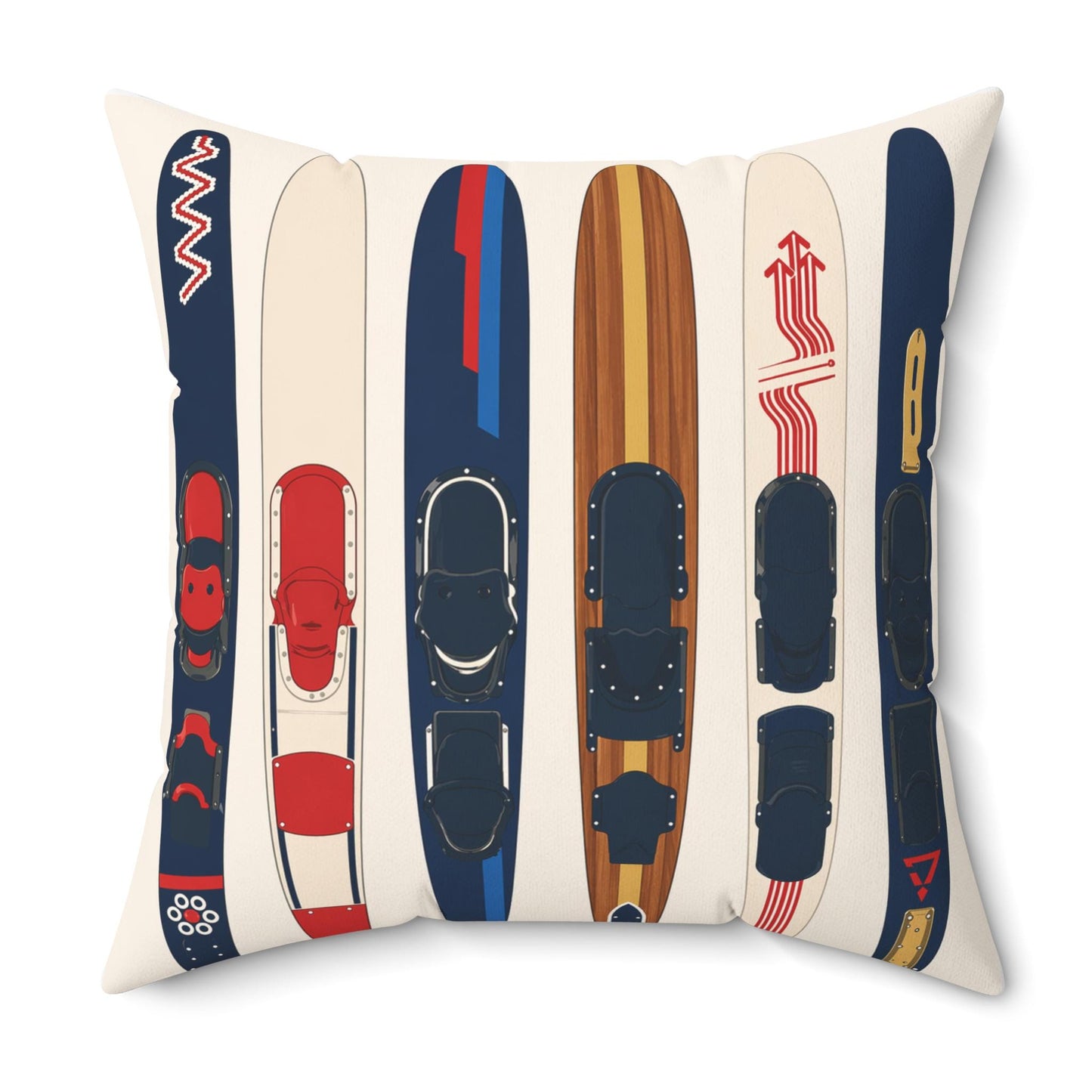 Retro Water Skis Pattern Pillow | Square Spun Polyester Pillow