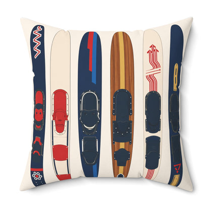 Retro Water Skis Pattern Pillow | Square Spun Polyester Pillow