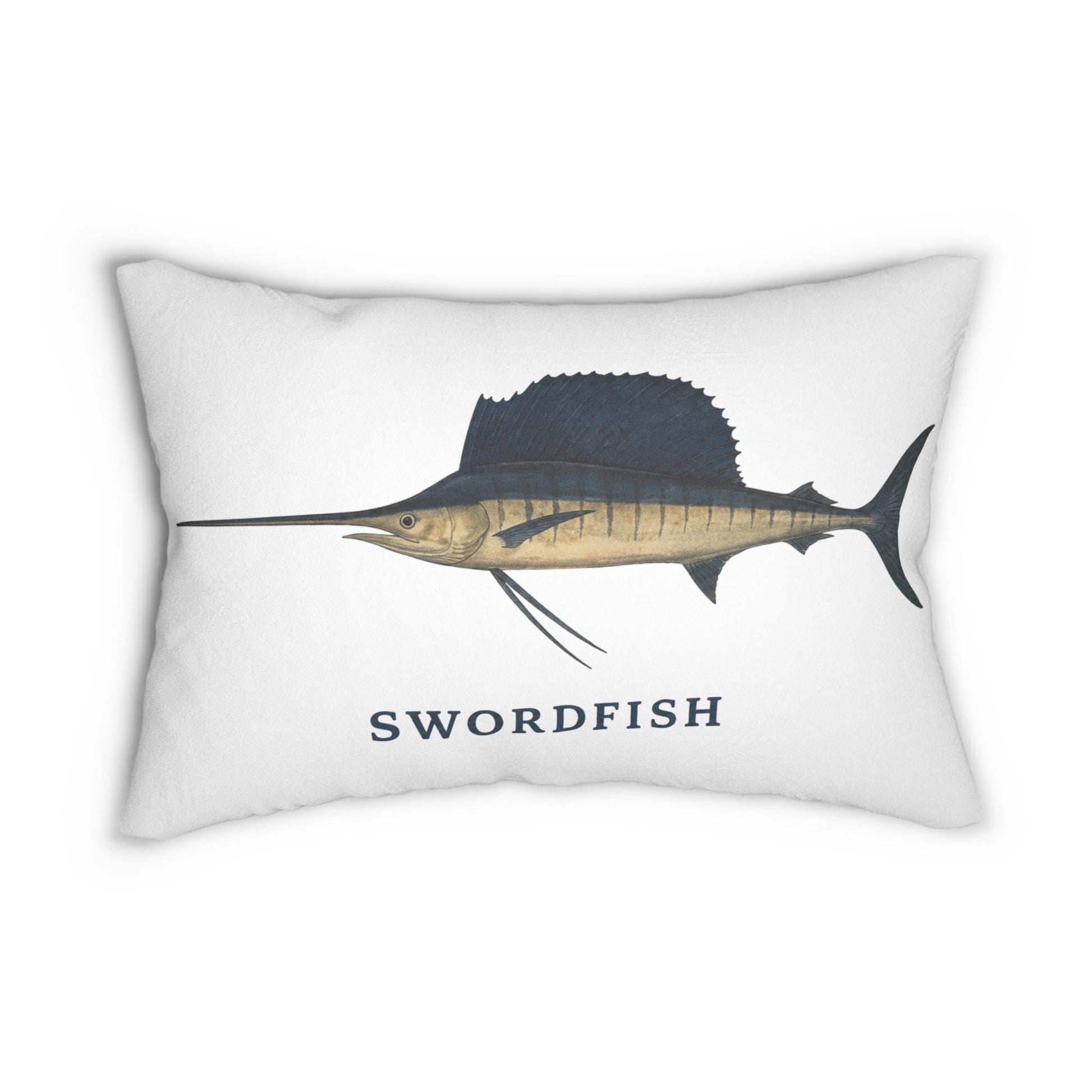 Swordfish Illustration Lumbar Pillow | 14x20 Coastal Fishing Decor