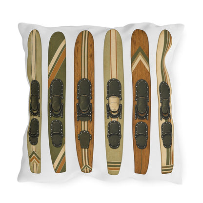 Muted Wood Vintage Water Ski Design Outdoor Pillows | Lake Throw Pillow Decor