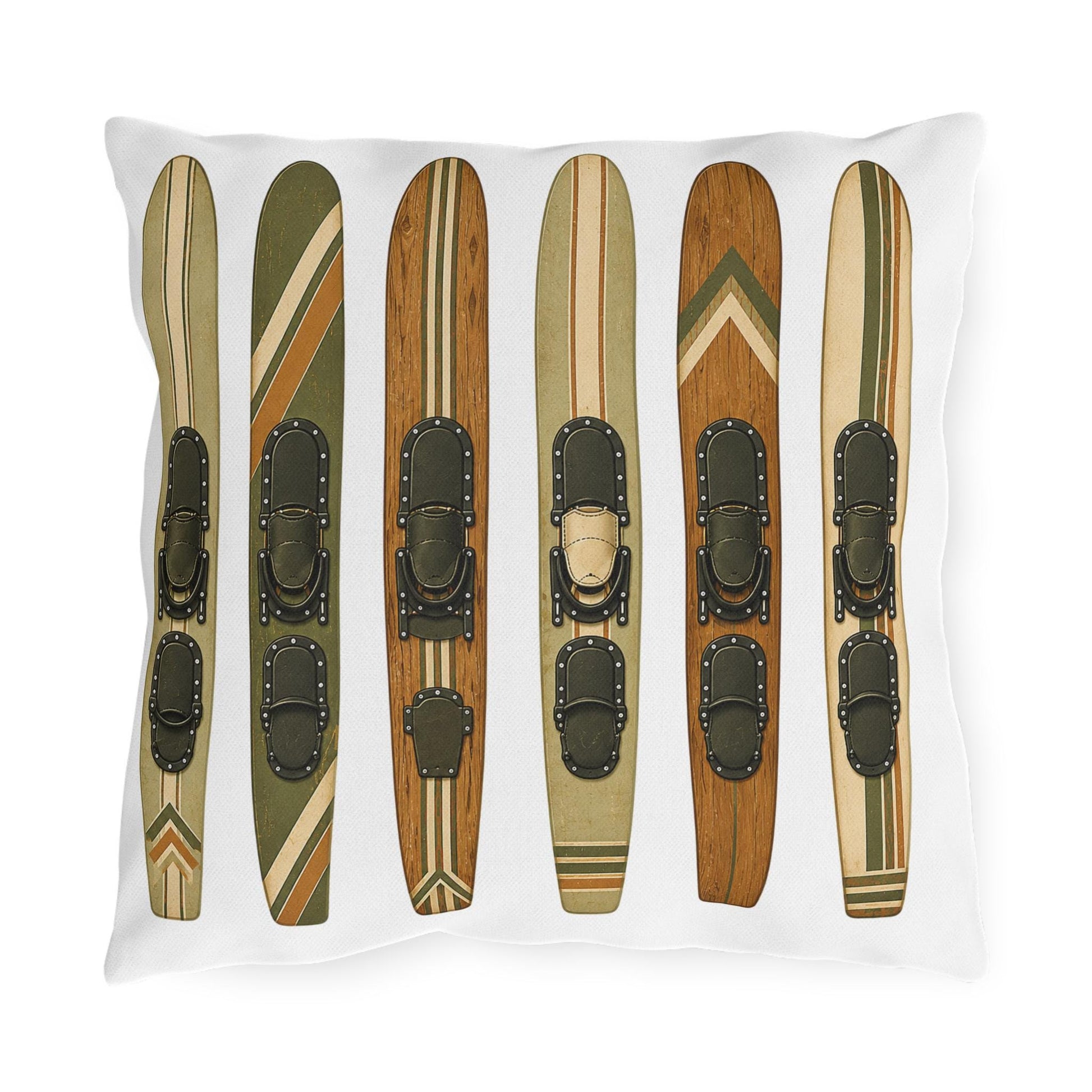 Muted Wood Vintage Water Ski Design Outdoor Pillows | Lake Throw Pillow Decor