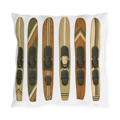 Muted Wood Vintage Water Ski Design Outdoor Pillows | Lake Throw Pillow Decor