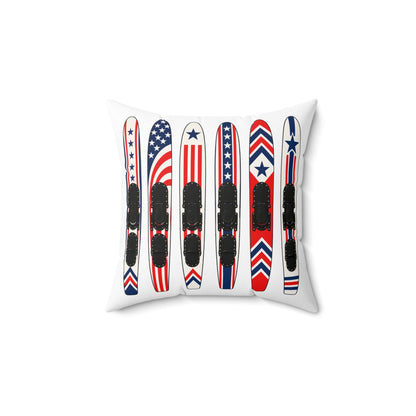Vintage USA Water Ski Patriotic Pillow | Retro Americana Lake House Throw