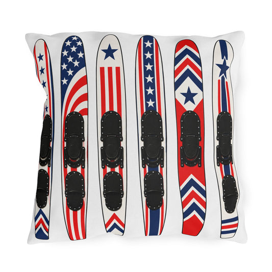 Vintage USA Water Ski Patriotic Pillow | Retro Americana Lake House Decor