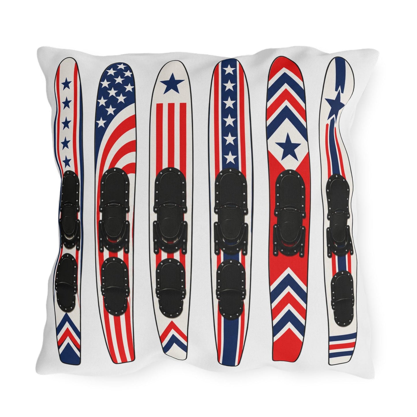 Vintage USA Water Ski Patriotic Pillow | Retro Americana Lake House Decor