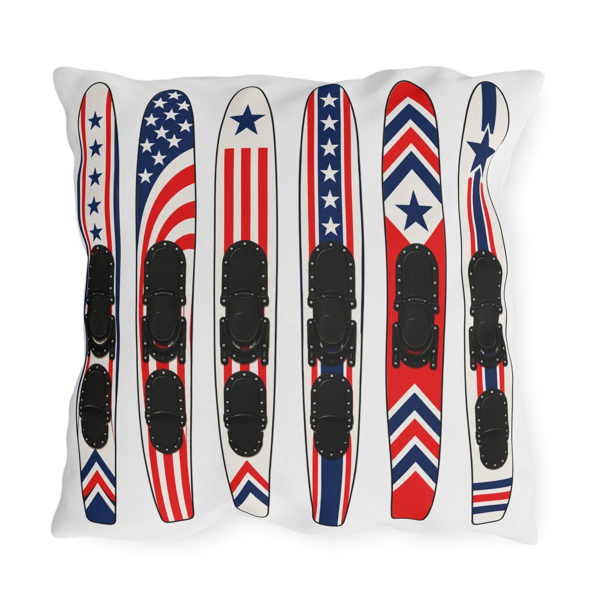 Vintage USA Water Ski Patriotic Pillow | Retro Americana Lake House Decor