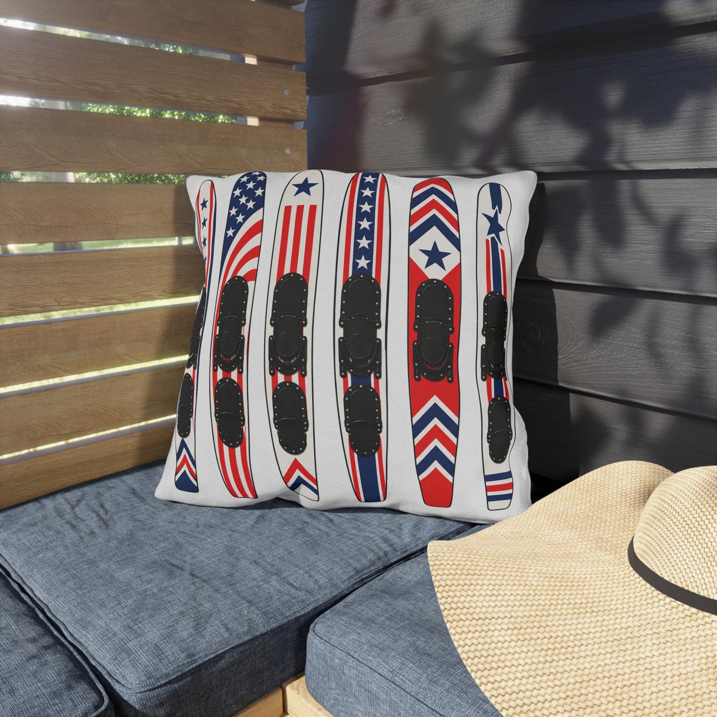 Vintage USA Water Ski Patriotic Pillow | Retro Americana Lake House Decor