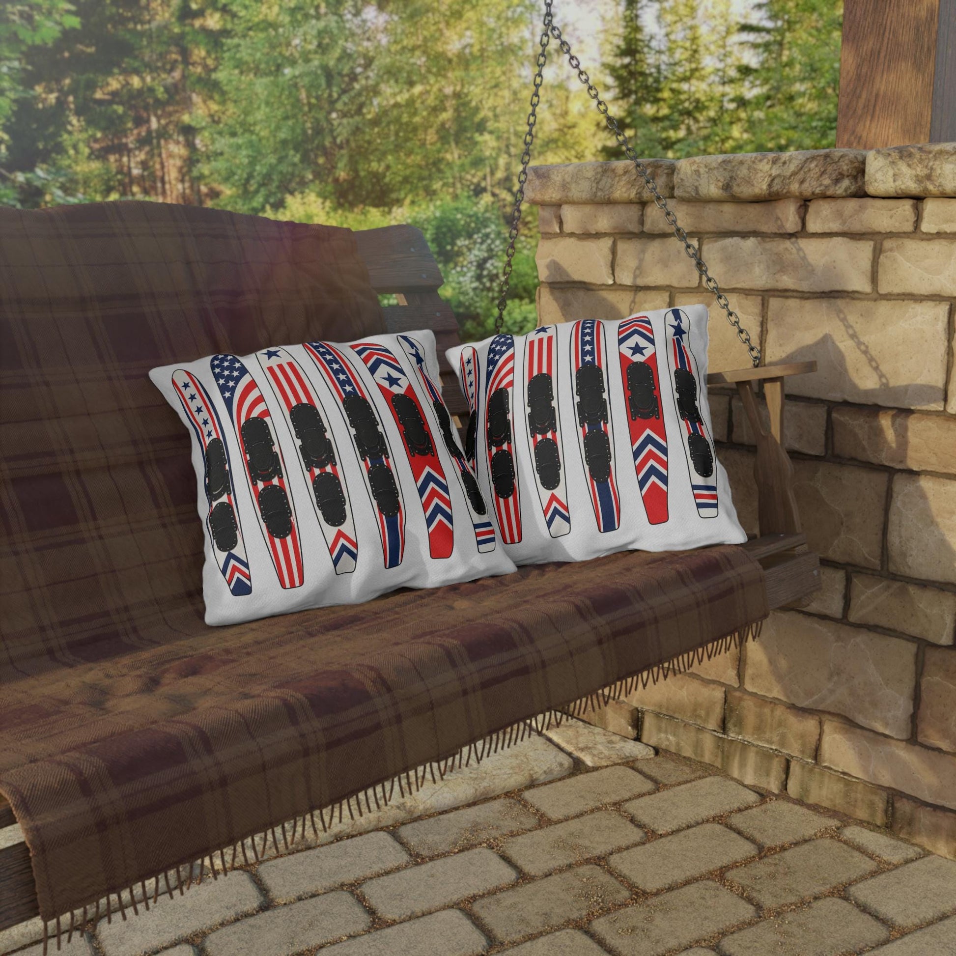 Vintage USA Water Ski Patriotic Pillow | Retro Americana Lake House Decor