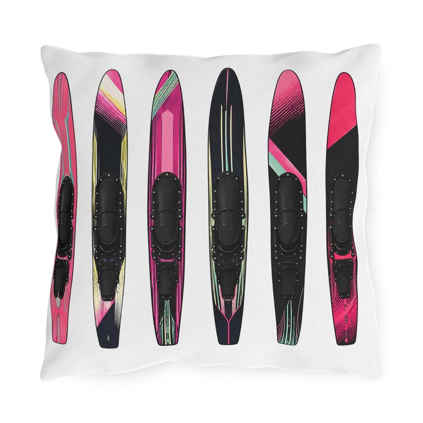 Ladies Water Slalom Skis Pillow Outdoor Throw, Water-Resistant, Made in USA