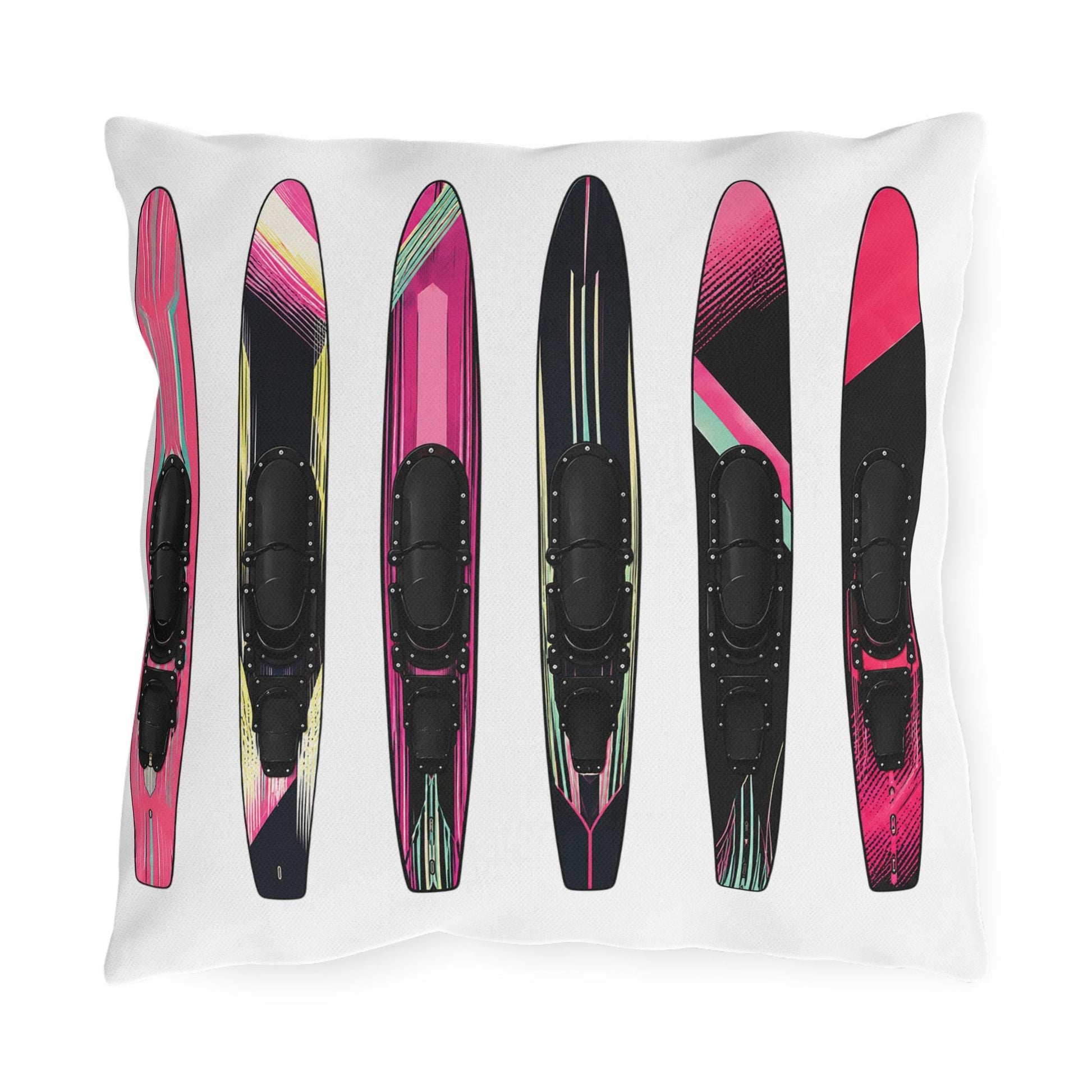 Ladies Water Slalom Skis Pillow Outdoor Throw, Water-Resistant, Made in USA