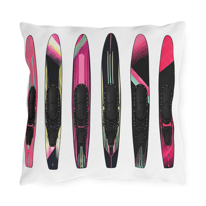 Ladies Water Slalom Skis Pillow Outdoor Throw, Water-Resistant, Made in USA