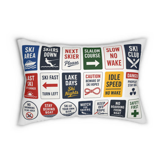 Safety Lake Sign Lumbar Pillow 14x20, Lake House Cabin Throw Pillow