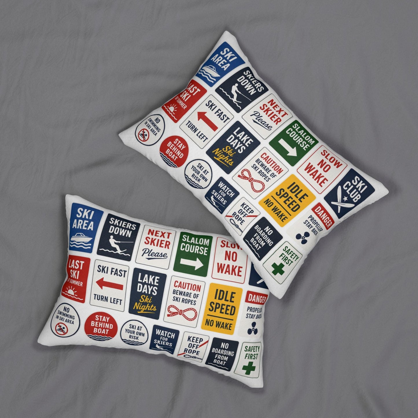Safety Lake Sign Lumbar Pillow 14x20, Lake House Cabin Throw Pillow