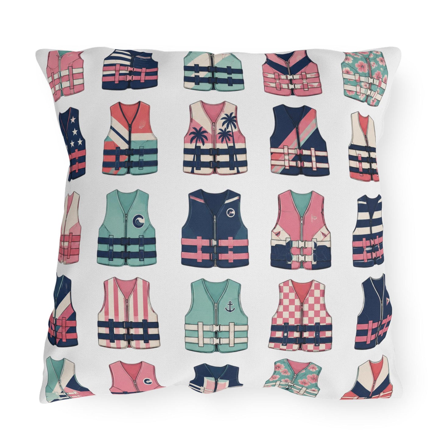 Ladies Ski Vest Lake Throw Pillow, Outdoor Pillows | Cabin Lake House Decor