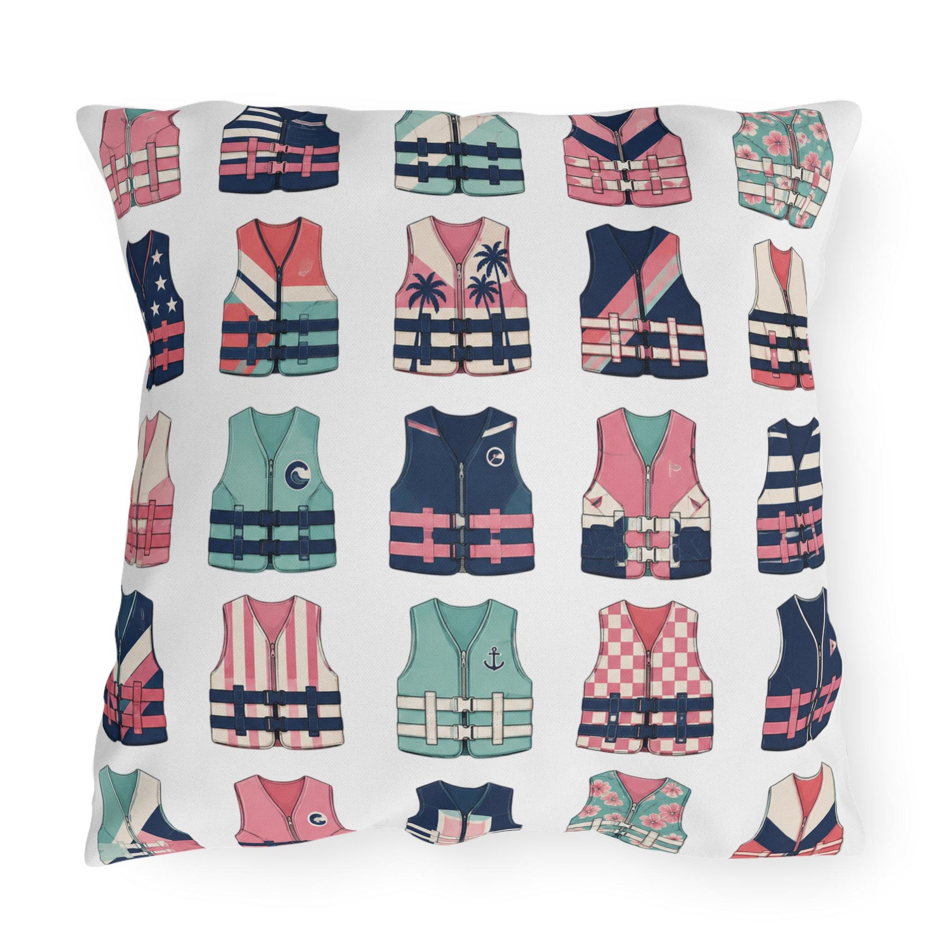 Ladies Ski Vest Lake Throw Pillow, Outdoor Pillows | Cabin Lake House Decor