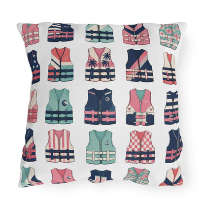 Ladies Ski Vest Lake Throw Pillow, Outdoor Pillows | Cabin Lake House Decor