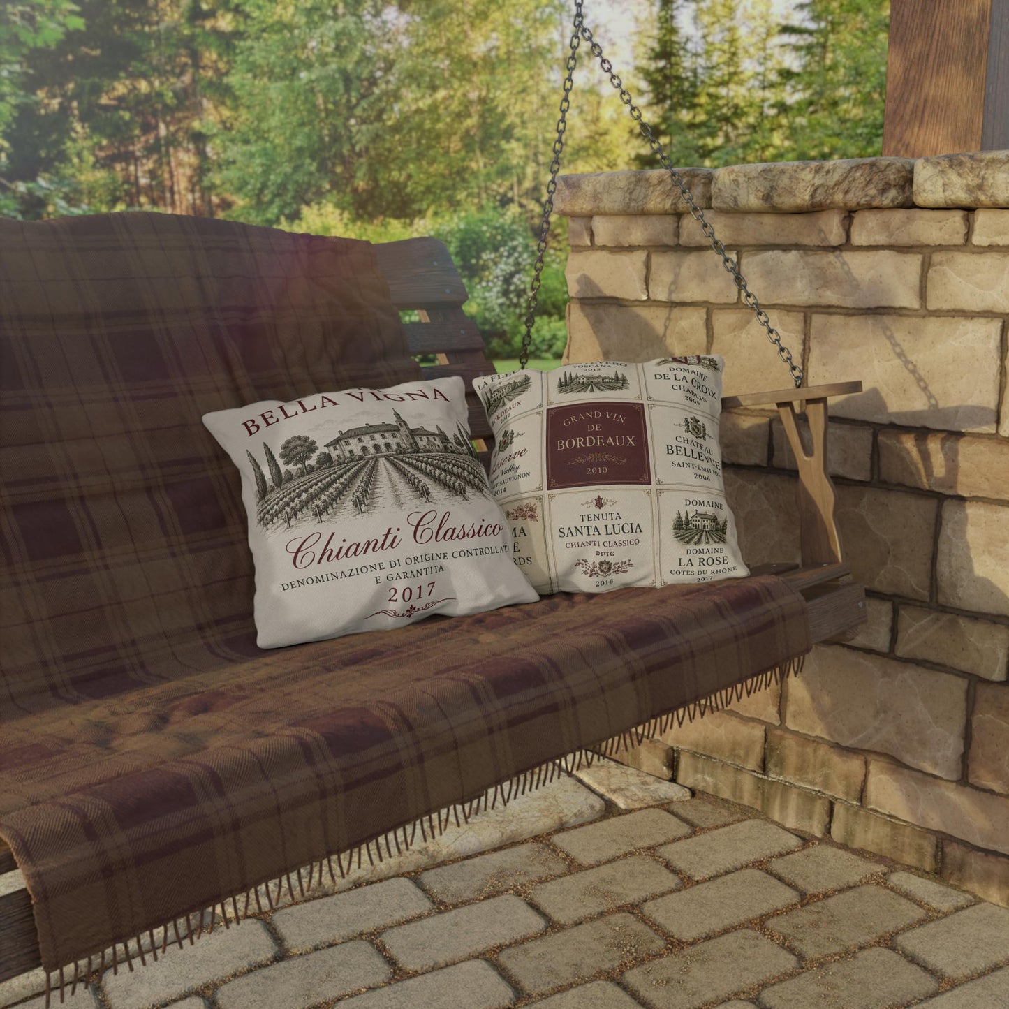 Reversible Wine Pillow Outdoor Pillows | Vineyard Throw Pillow, Tuscan French Country Decor